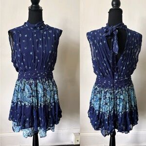 Anthropologie Letruebe Floral Navy Blue Sleeveless Mini Dress Size Small
